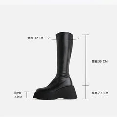 Black Genuine Leather Stretch Riding Boots