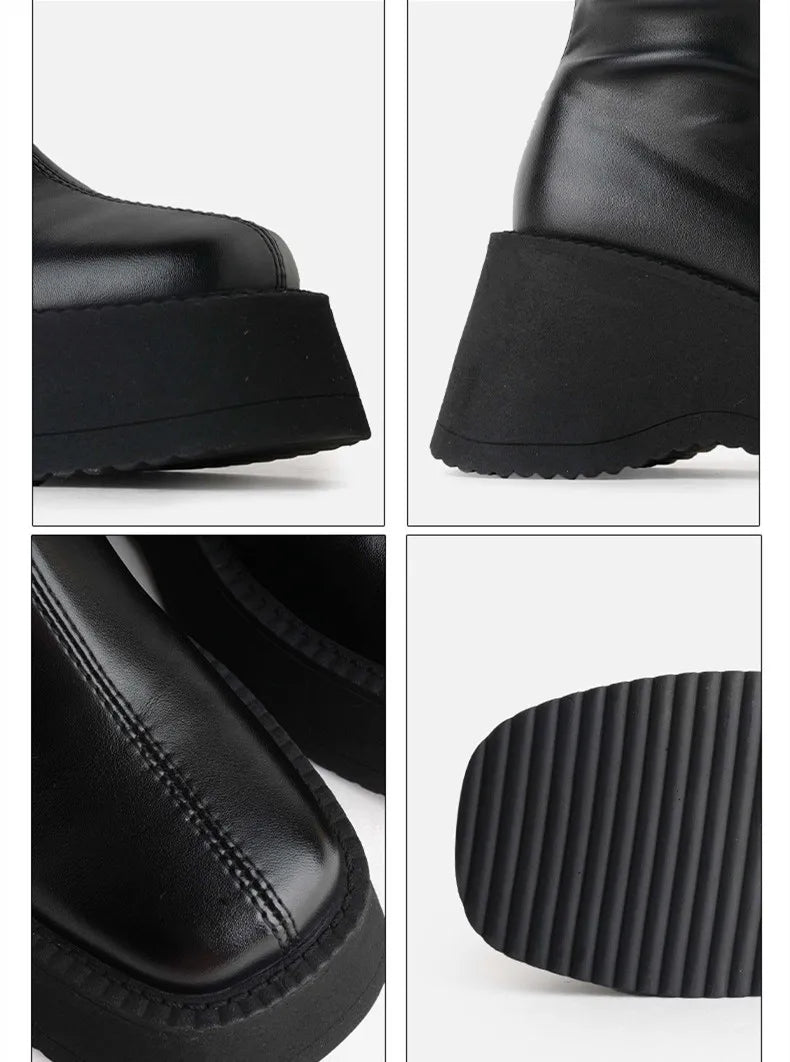 Black Genuine Leather Stretch Riding Boots