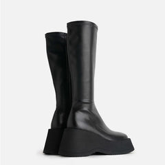 Black Genuine Leather Stretch Riding Boots