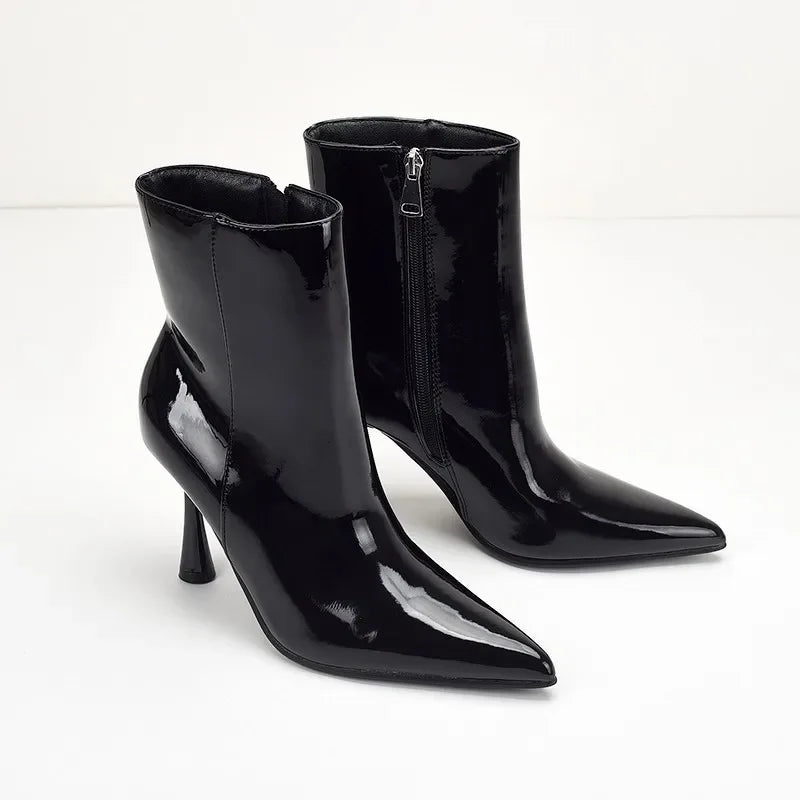 Black Patent Leather Women's Ankle Boots