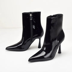 Black Patent Leather Women's Ankle Boots