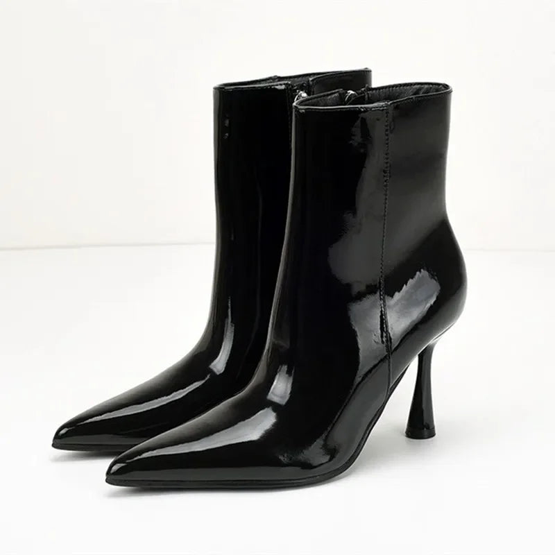 Black Patent Leather Women's Ankle Boots