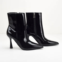 Black Patent Leather Women's Ankle Boots
