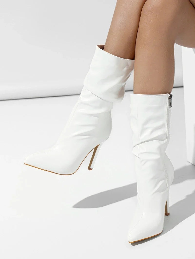 Black Pointed Toe Pleated Ankle Boots