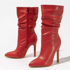 Black Pointed Toe Pleated Ankle Boots