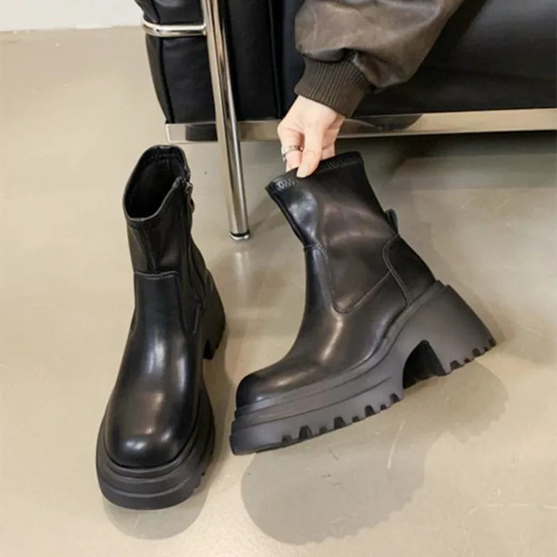 Black Soft Leather Ankle Boots