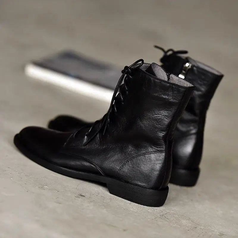 Black Soft Leather Lace Up Women's Ankle Boots
