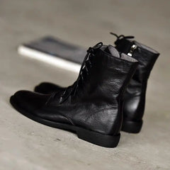 Black Soft Leather Lace Up Women's Ankle Boots