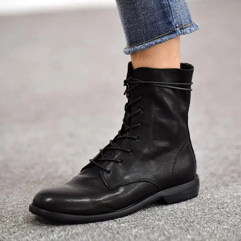 Black Soft Leather Lace Up Women's Ankle Boots