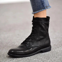 Black Soft Leather Lace Up Women's Ankle Boots