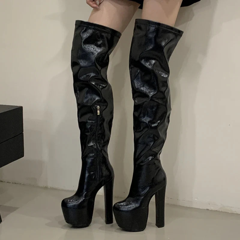 Black Soft Leather Over-the-Knee Boots