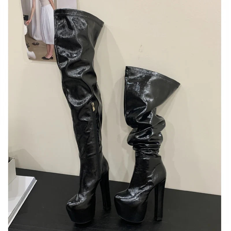 Black Soft Leather Over-the-Knee Boots