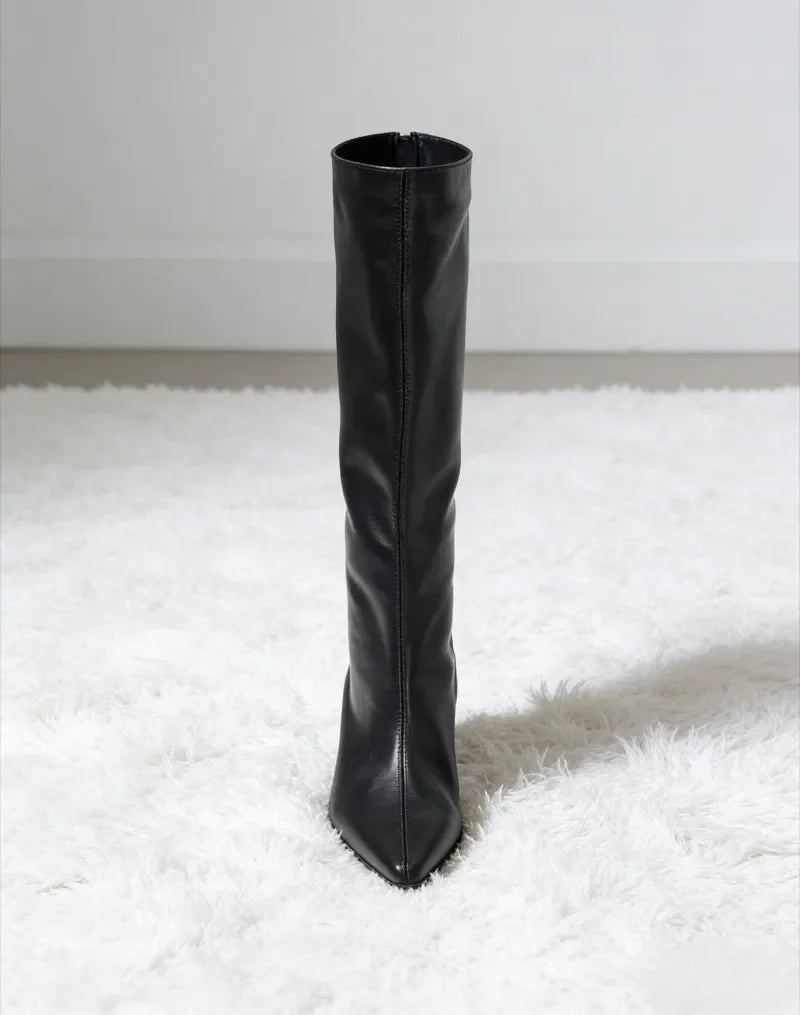 Black Soft Leather PU Knee-High Boots