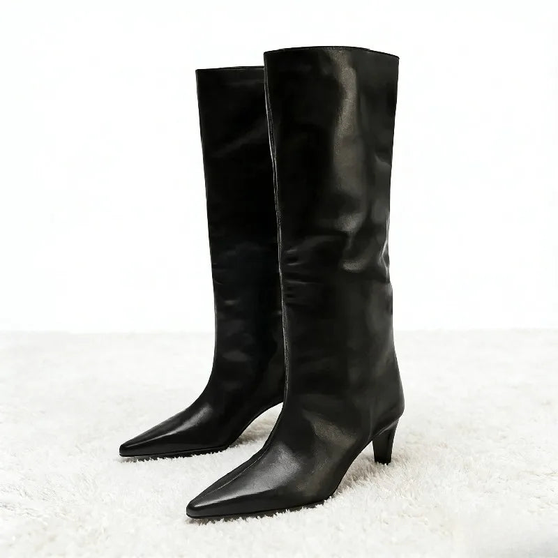Black Soft Leather PU Knee-High Boots