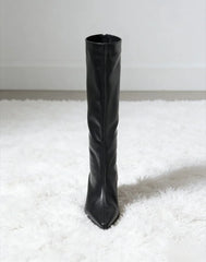 Black Soft Leather PU Knee-High Boots