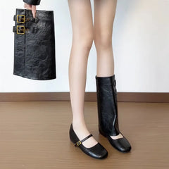 Black Soft Leather Pu Mid Calf Boots
