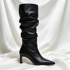 Black Soft Leather Winter Knee Boots