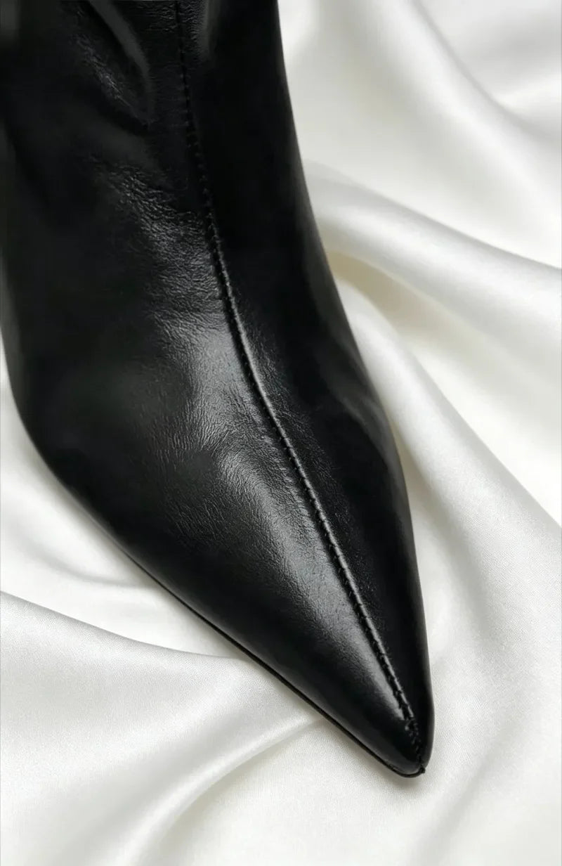 Black Soft Leather Winter Knee Boots