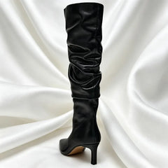 Black Soft Leather Winter Knee Boots