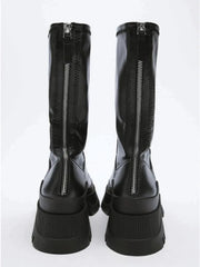 Black Thick Bottom Leather Boots