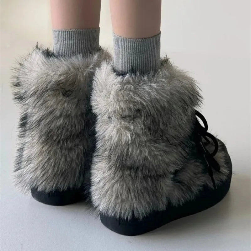 Bow Platform Women Snow Ankle Boots