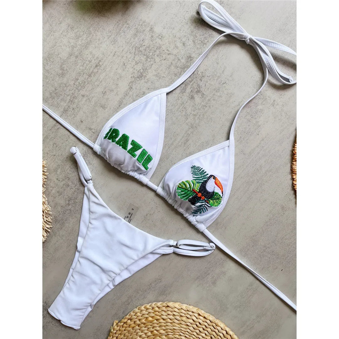 Brazil Letter Printed Halter Bikini Two-pieces Bikini Set