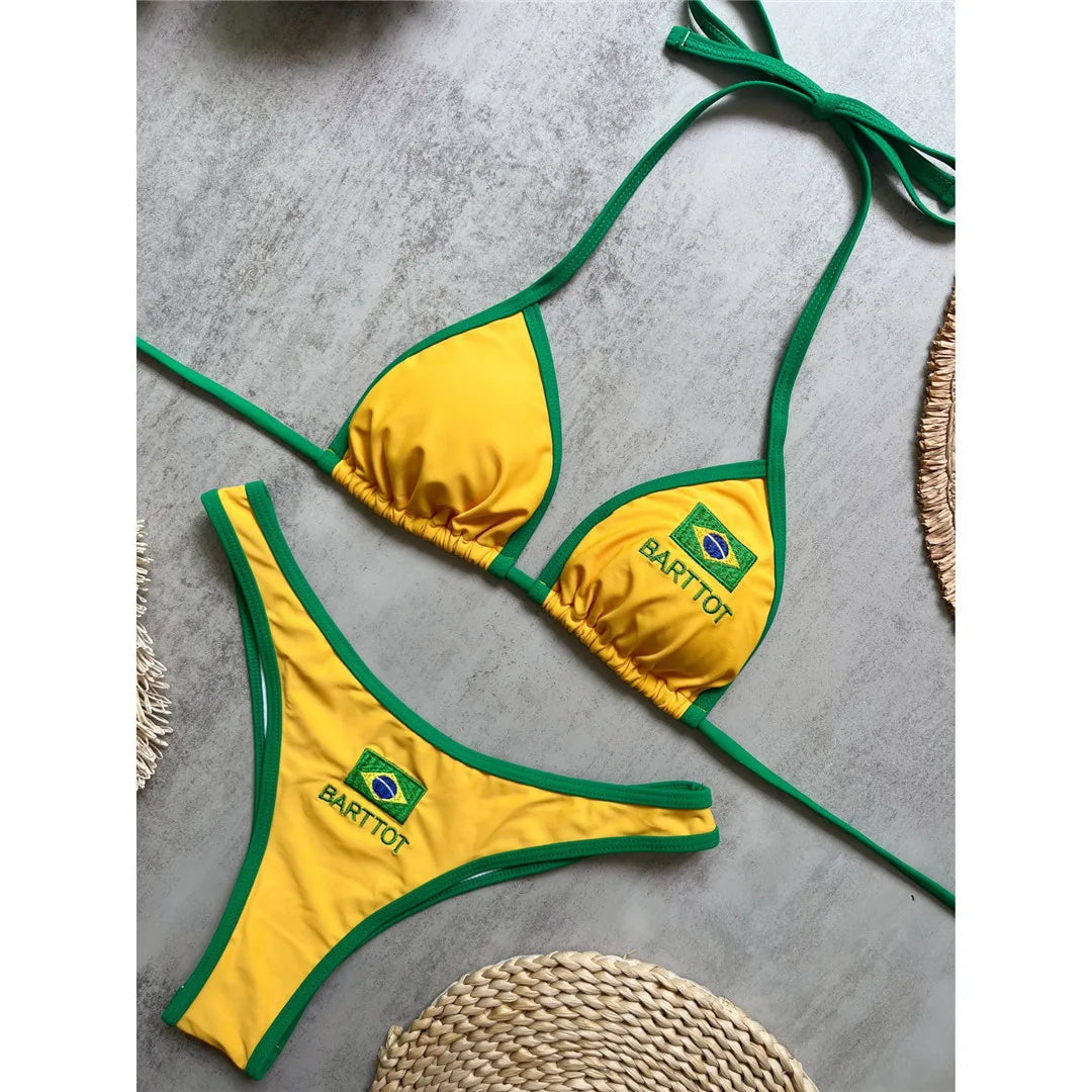 Brazilian Flag Halter Bikini Two-pieces Bikini Set