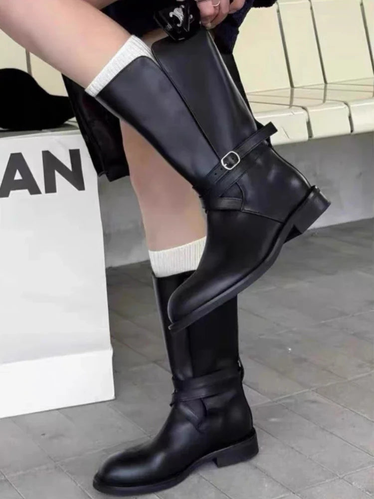 British Style Black Soft Leather Ankle Boots