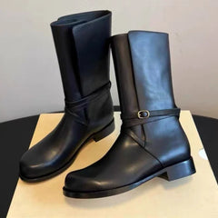 British Style Black Soft Leather Ankle Boots