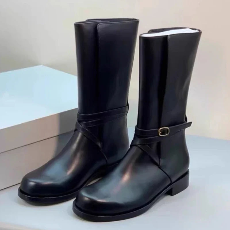 British Style Black Soft Leather Ankle Boots