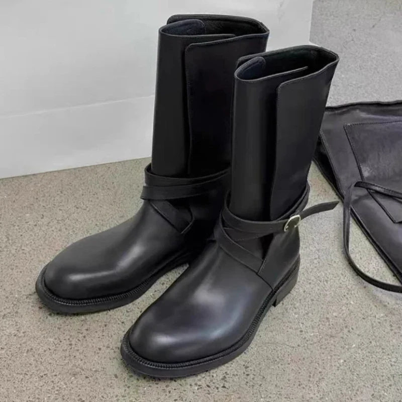 British Style Black Soft Leather Ankle Boots