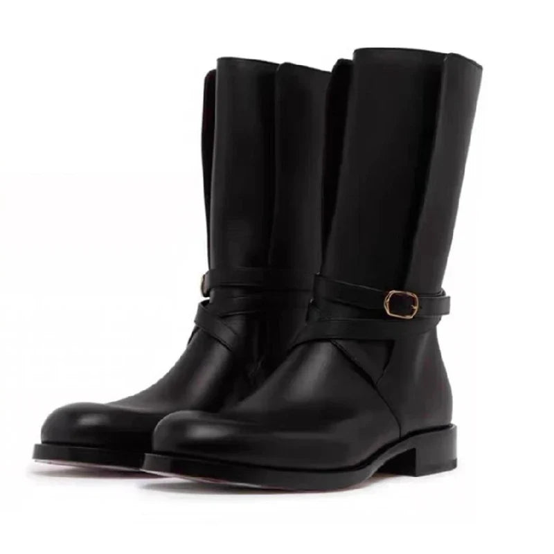 British Style Black Soft Leather Ankle Boots