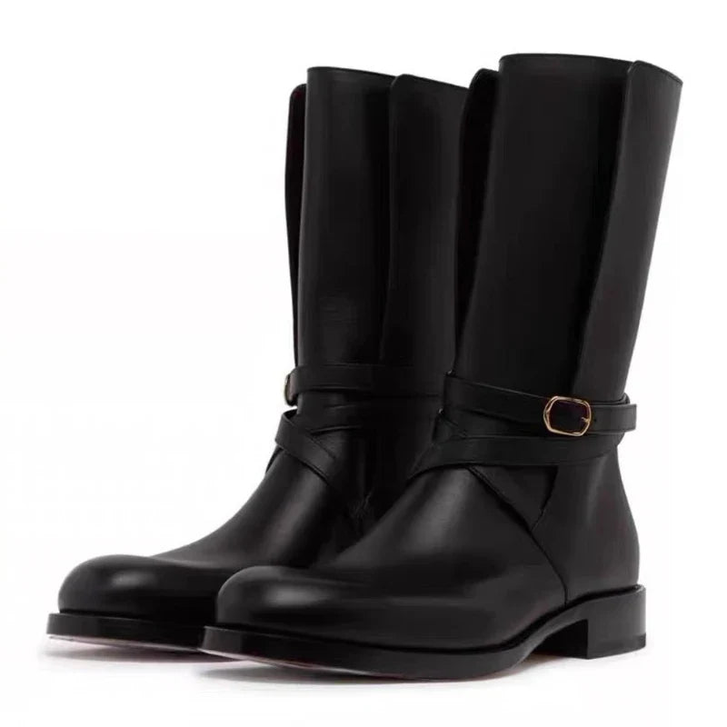 British Style Black Soft Leather Ankle Boots