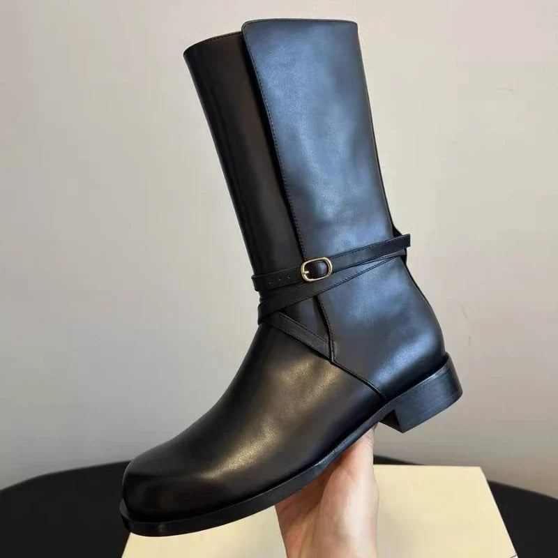 British Style Black Soft Leather Ankle Boots