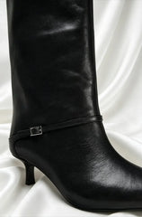 British Style Black Soft Leather Knee Boots