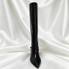 British Style Black Soft Leather Knee Boots