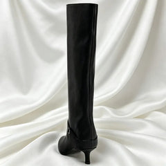 British Style Black Soft Leather Knee Boots