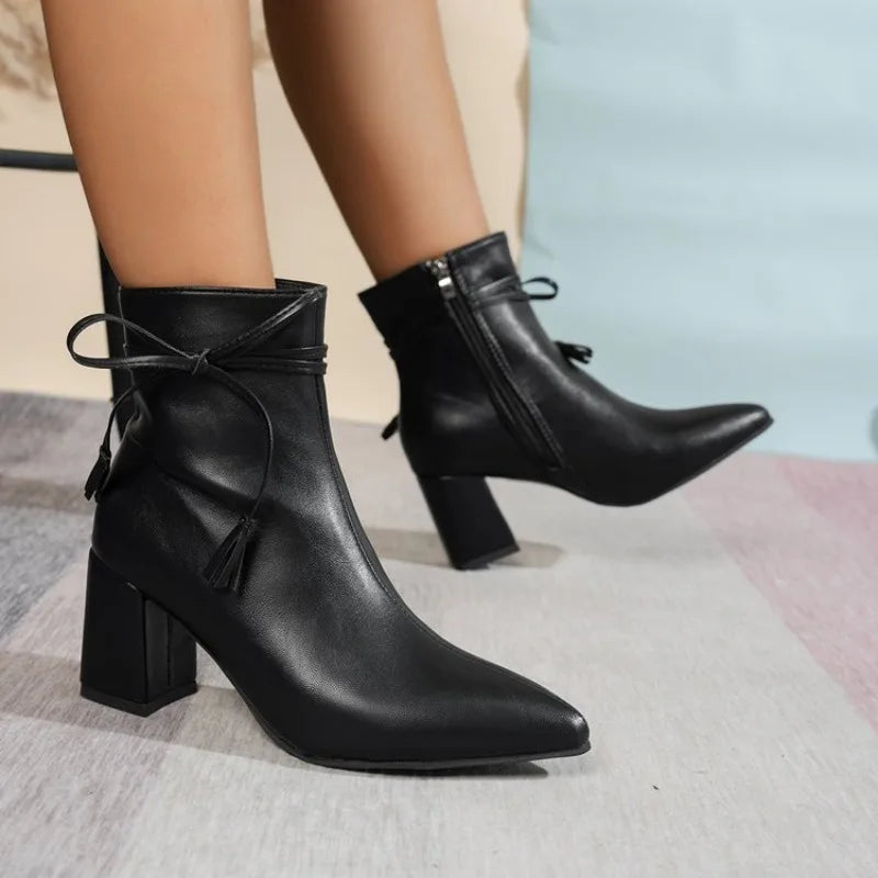British Style High-heeled Short Boots