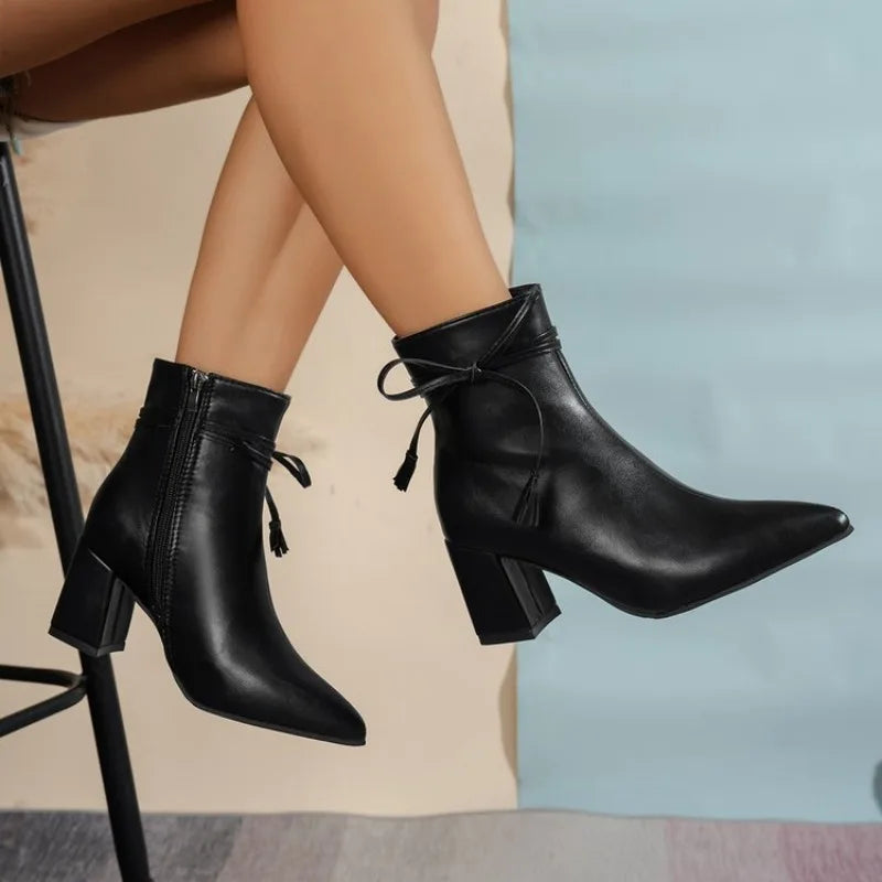 British Style High-heeled Short Boots