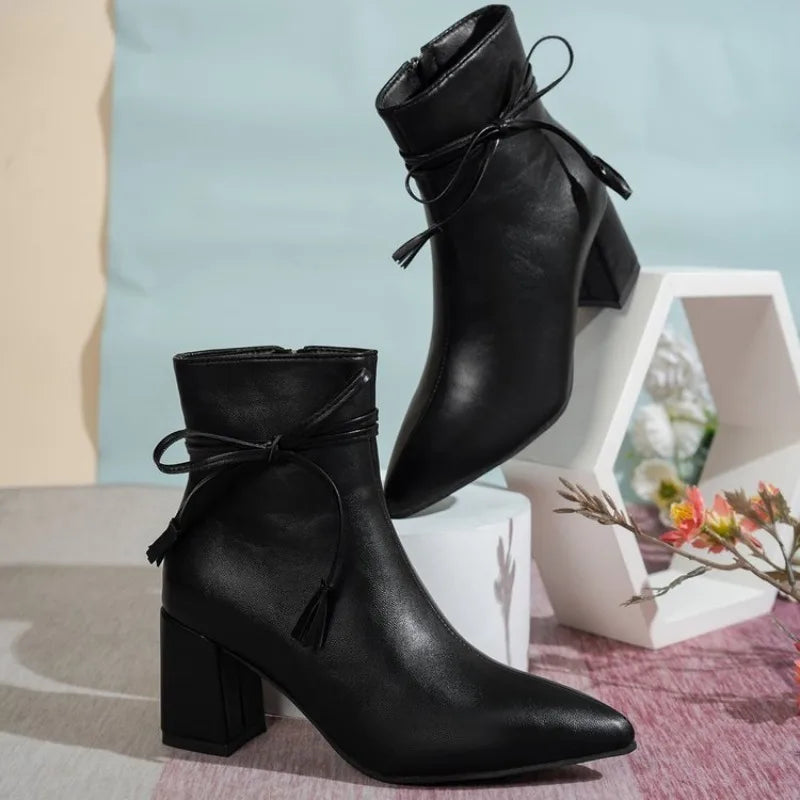 British Style High-heeled Short Boots