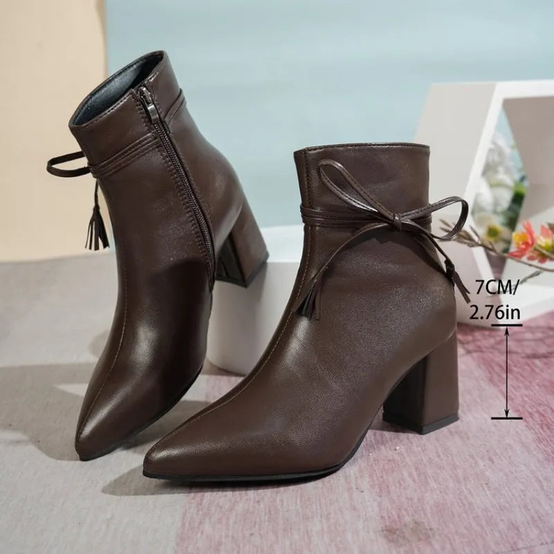 British Style High-heeled Short Boots