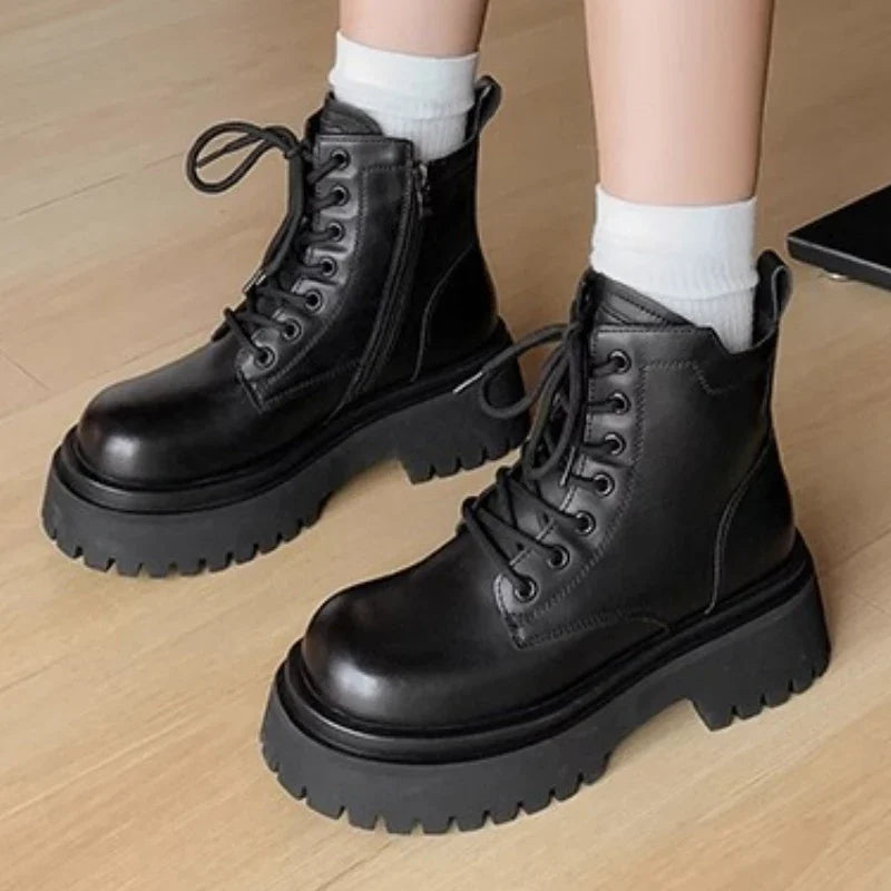 British Style Lace-up Thick Bottom Ankle Boots