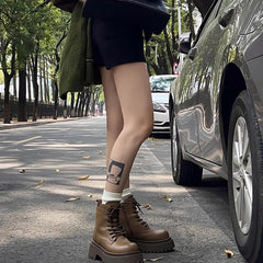 British Style Lace-up Thick Bottom Ankle Boots