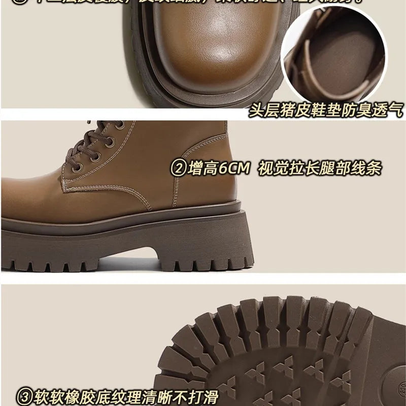 British Style Lace-up Thick Bottom Ankle Boots