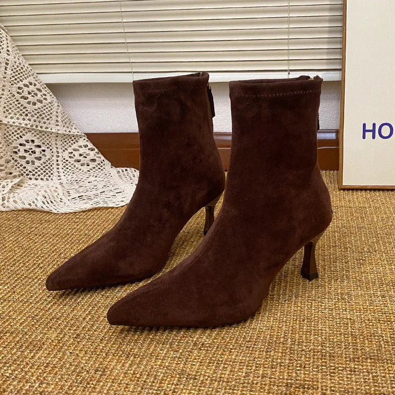 Brown High-heeled Short Boots