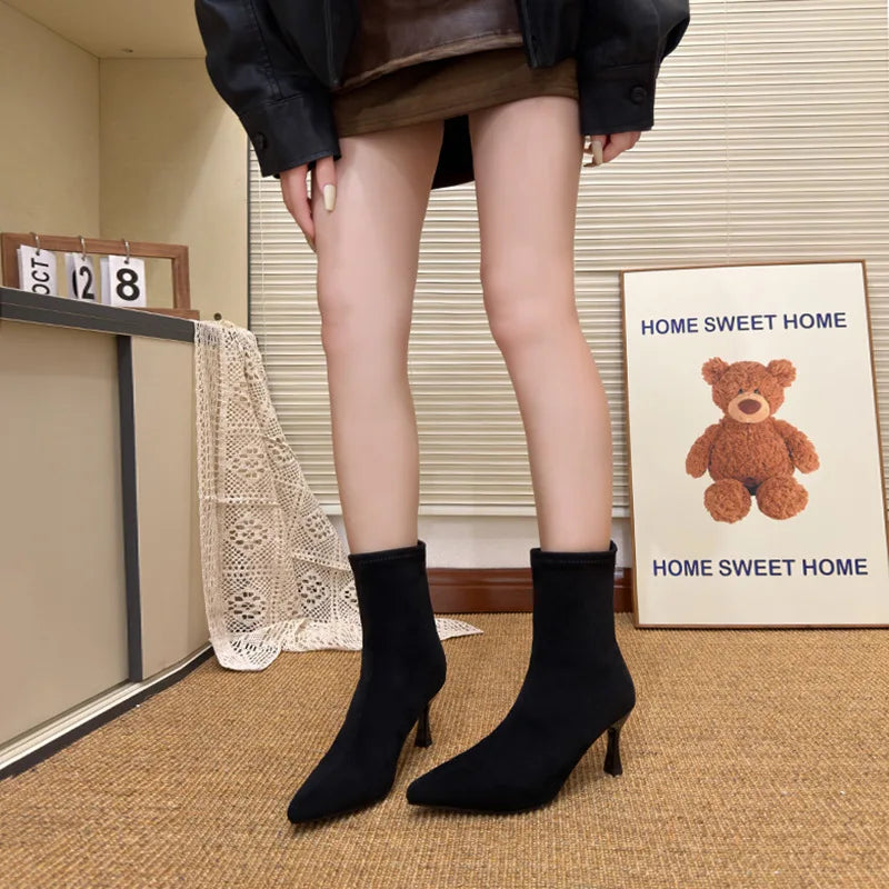 Brown High-heeled Short Boots