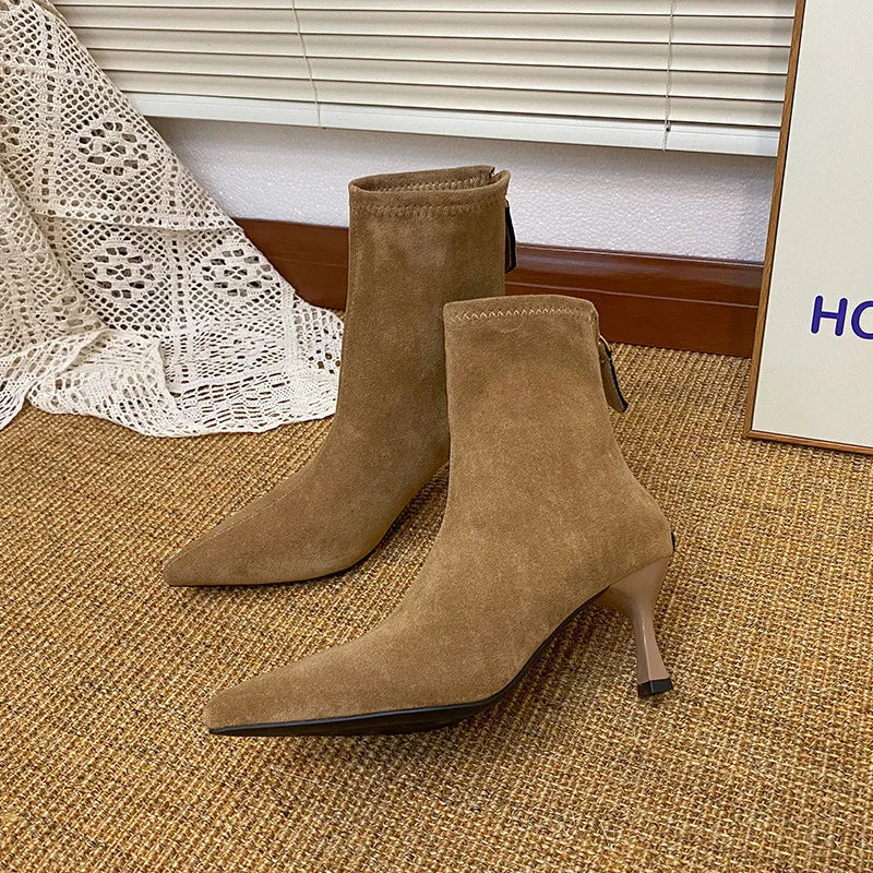 Brown High-heeled Short Boots