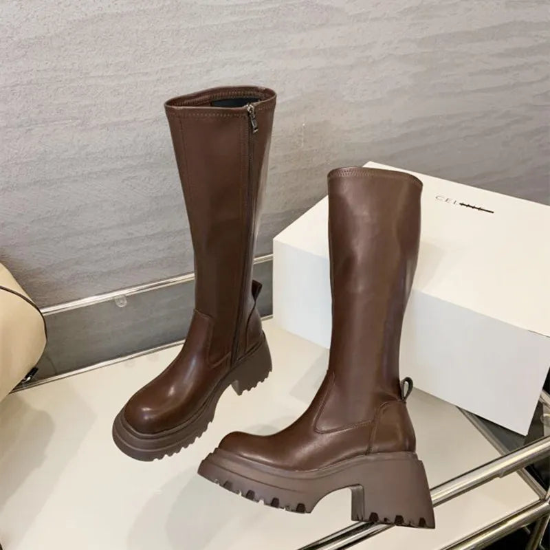 Brown Long Knee Women's Boots