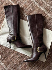 Brown Pointed Toe Knee High Boots