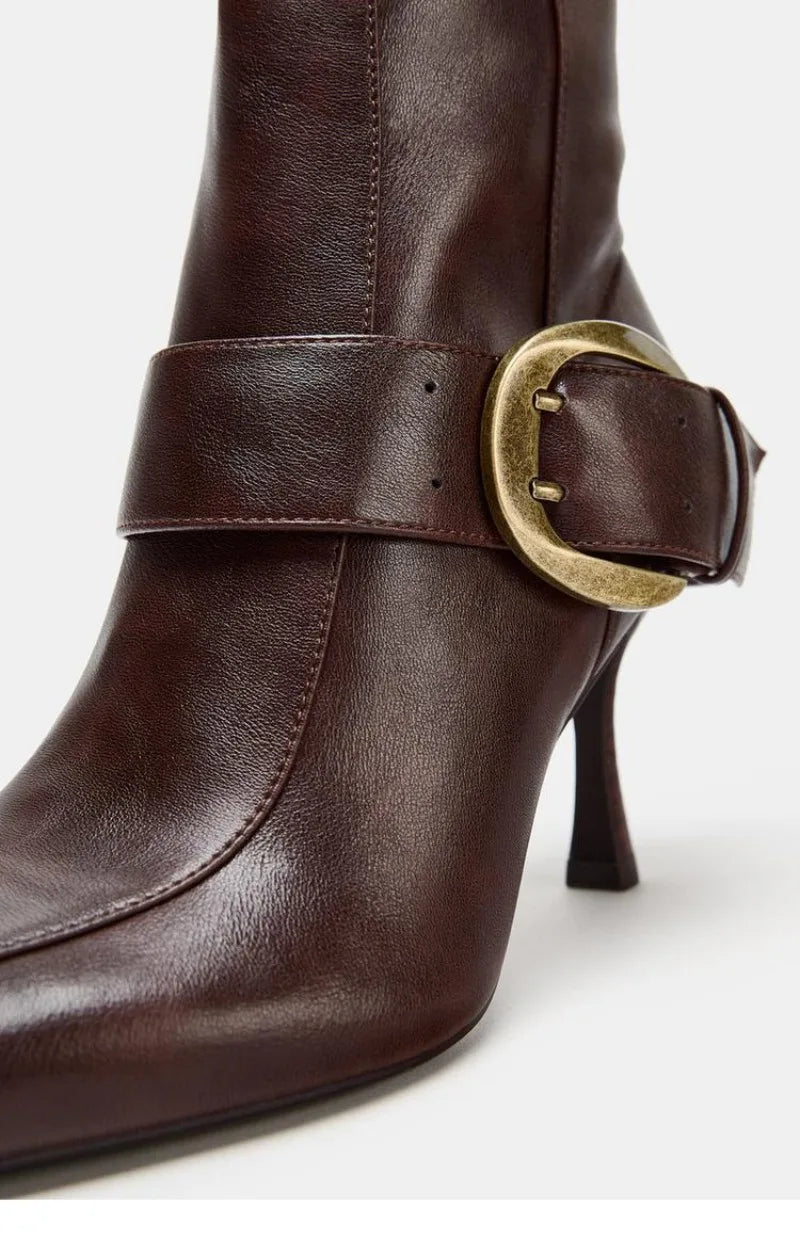 Brown Pointed Toe Knee High Boots